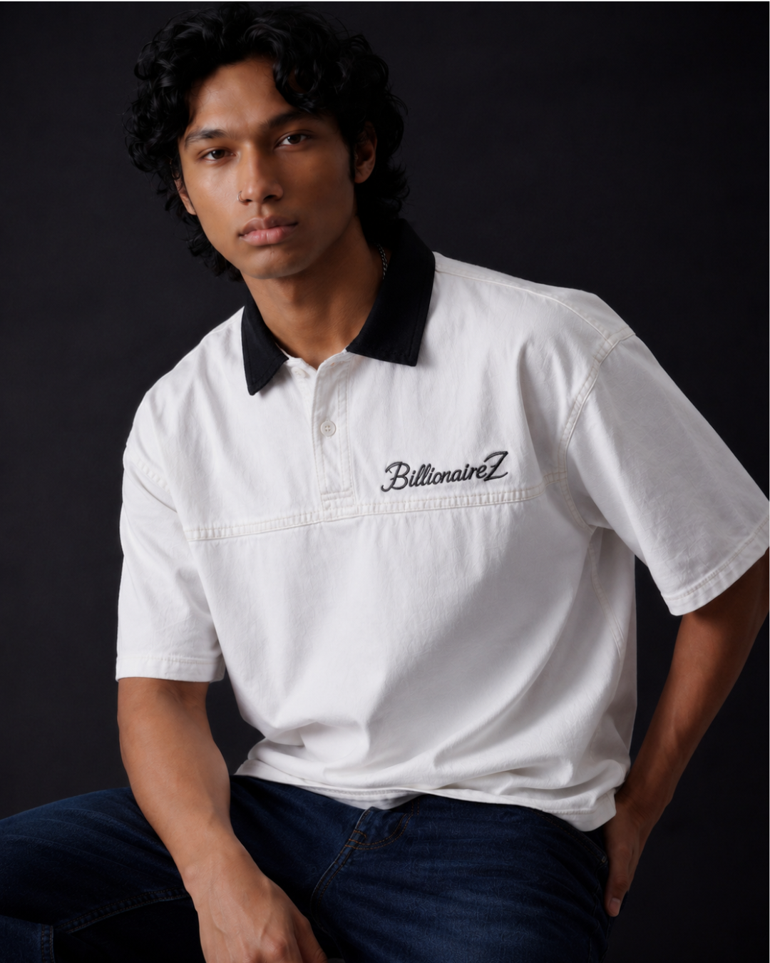 BillionaireZ Denim Ivory Polo Tee