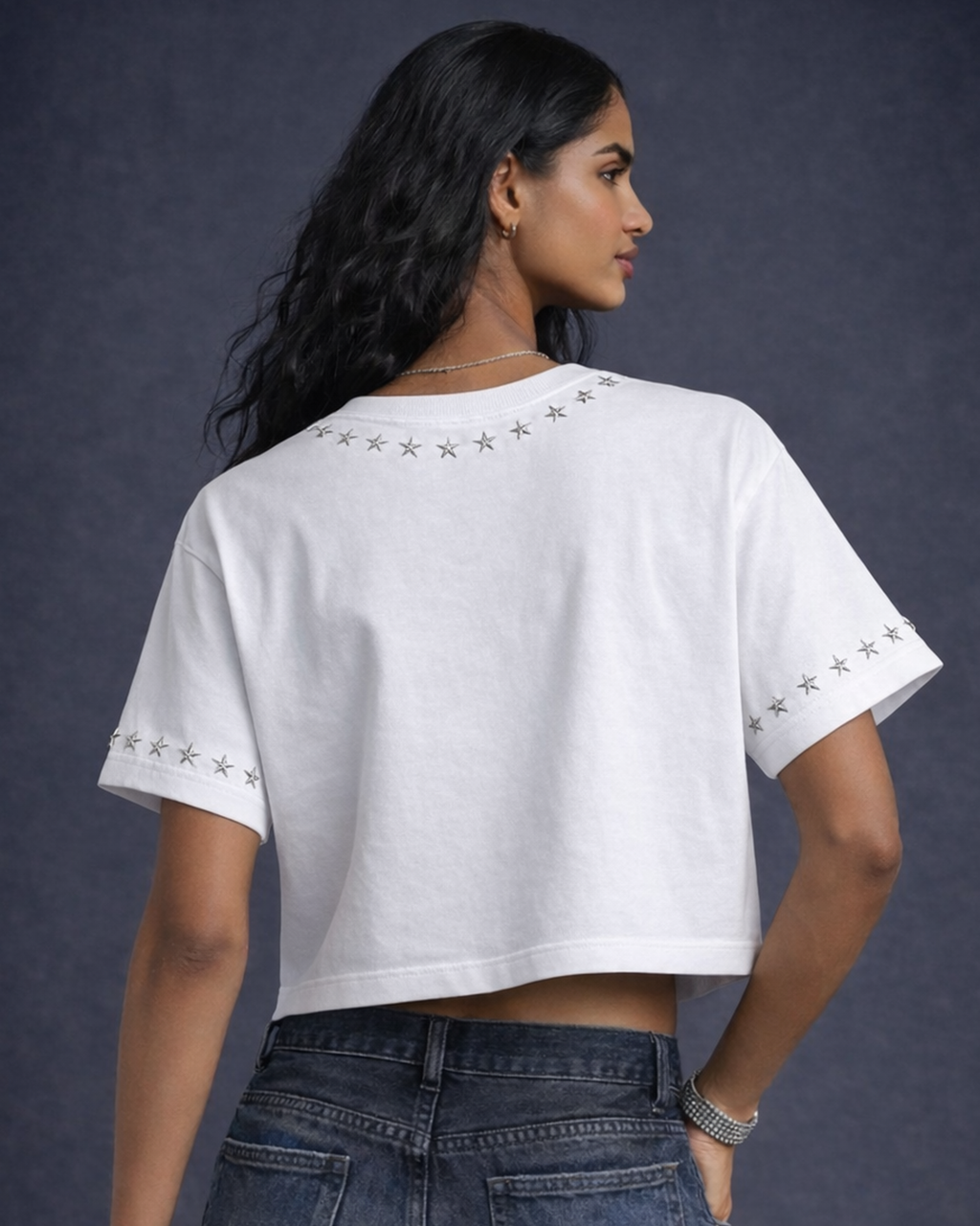 BillionaireZ Star Studded Materialistic Crop Tee- White