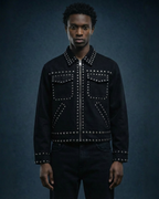 BillionaireZ Noir Regiment Studded Denim Jacket