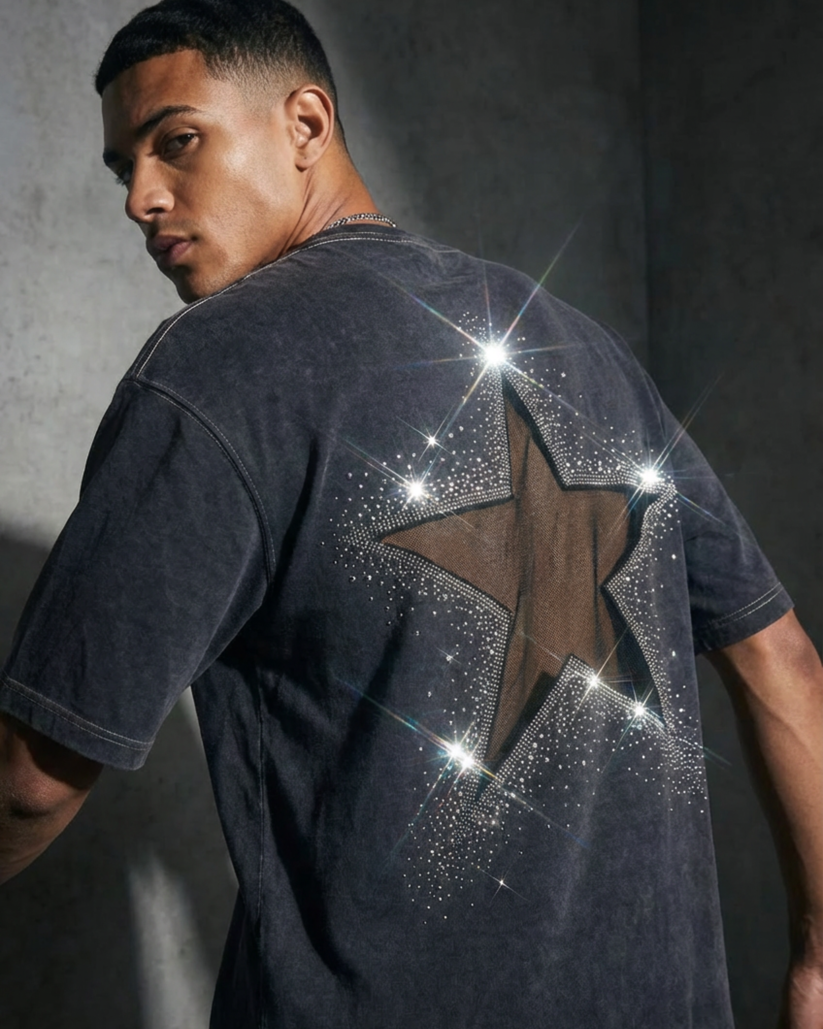 BillionaireZ Grey Starlight Cut Out Tee