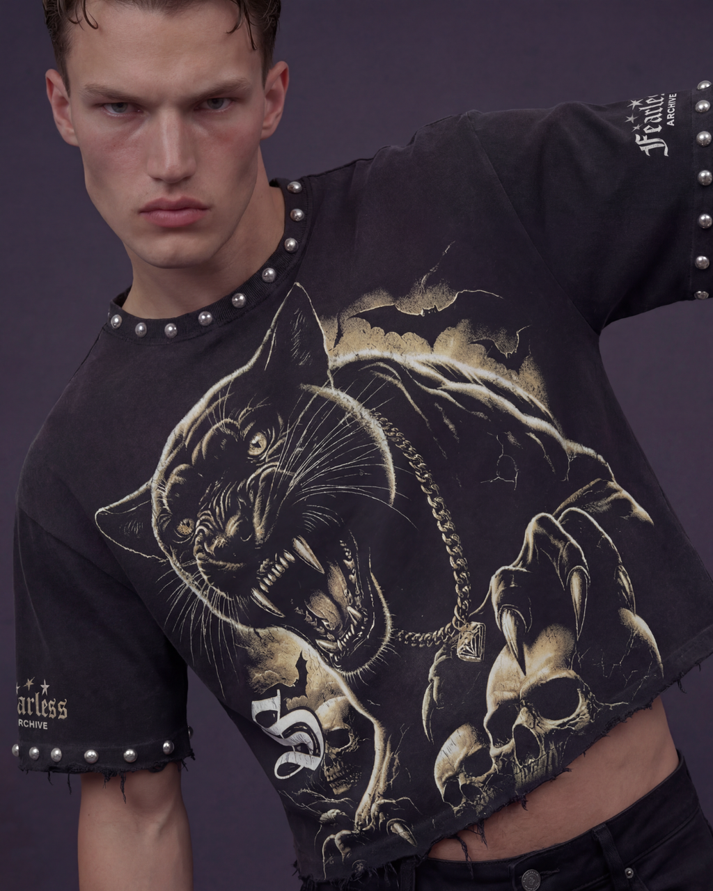 BillionaireZ Fearless Panther Studded Tee
