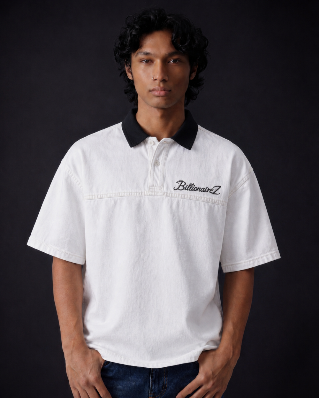 BillionaireZ Denim Ivory Polo Tee
