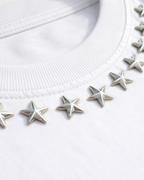 BillionaireZ Star Studded Materialistic Crop Tee- White