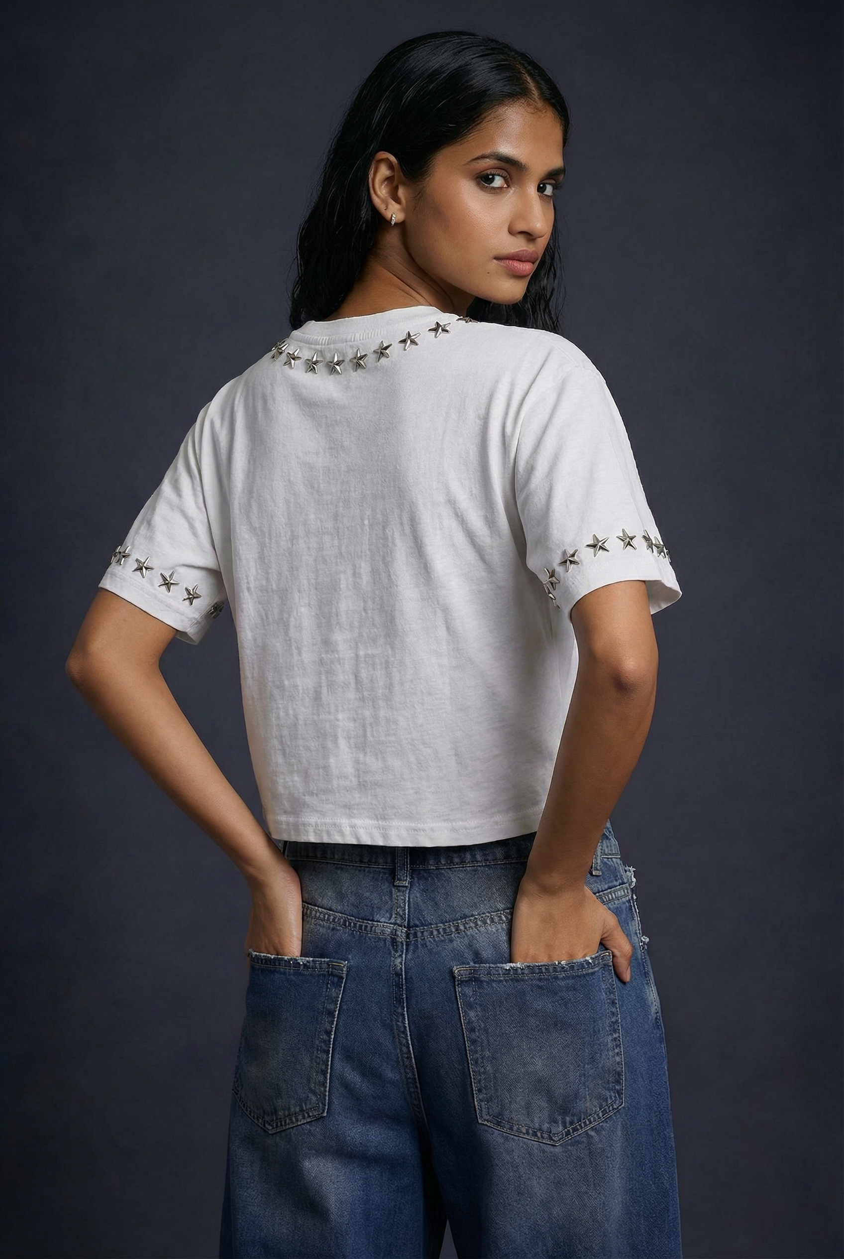 BillionaireZ Star Studded Materialistic Crop Tee- White