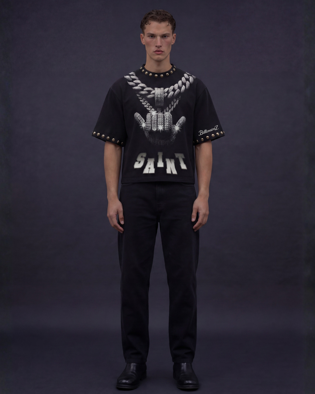 BillionaireZ “Saint Chain” Studded Tee