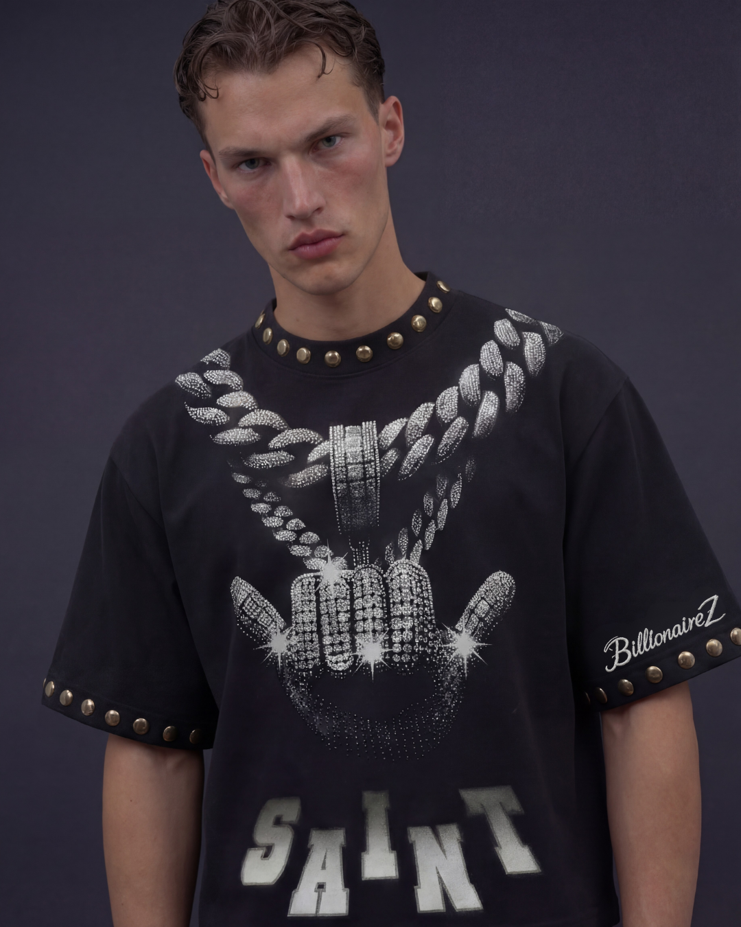 BillionaireZ “Saint Chain” Studded Tee