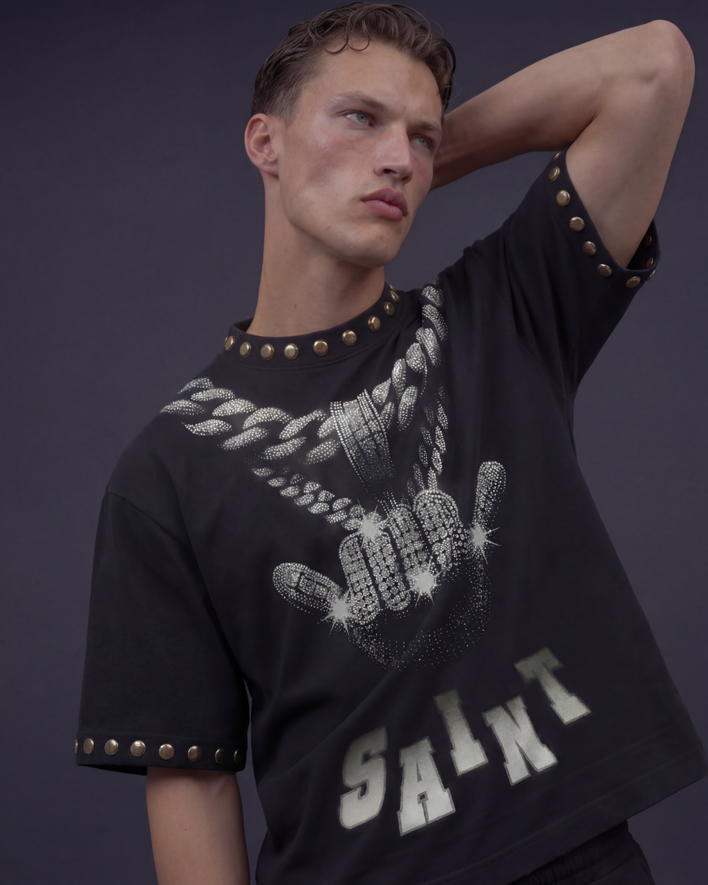 BillionaireZ “Saint Chain” Studded Tee